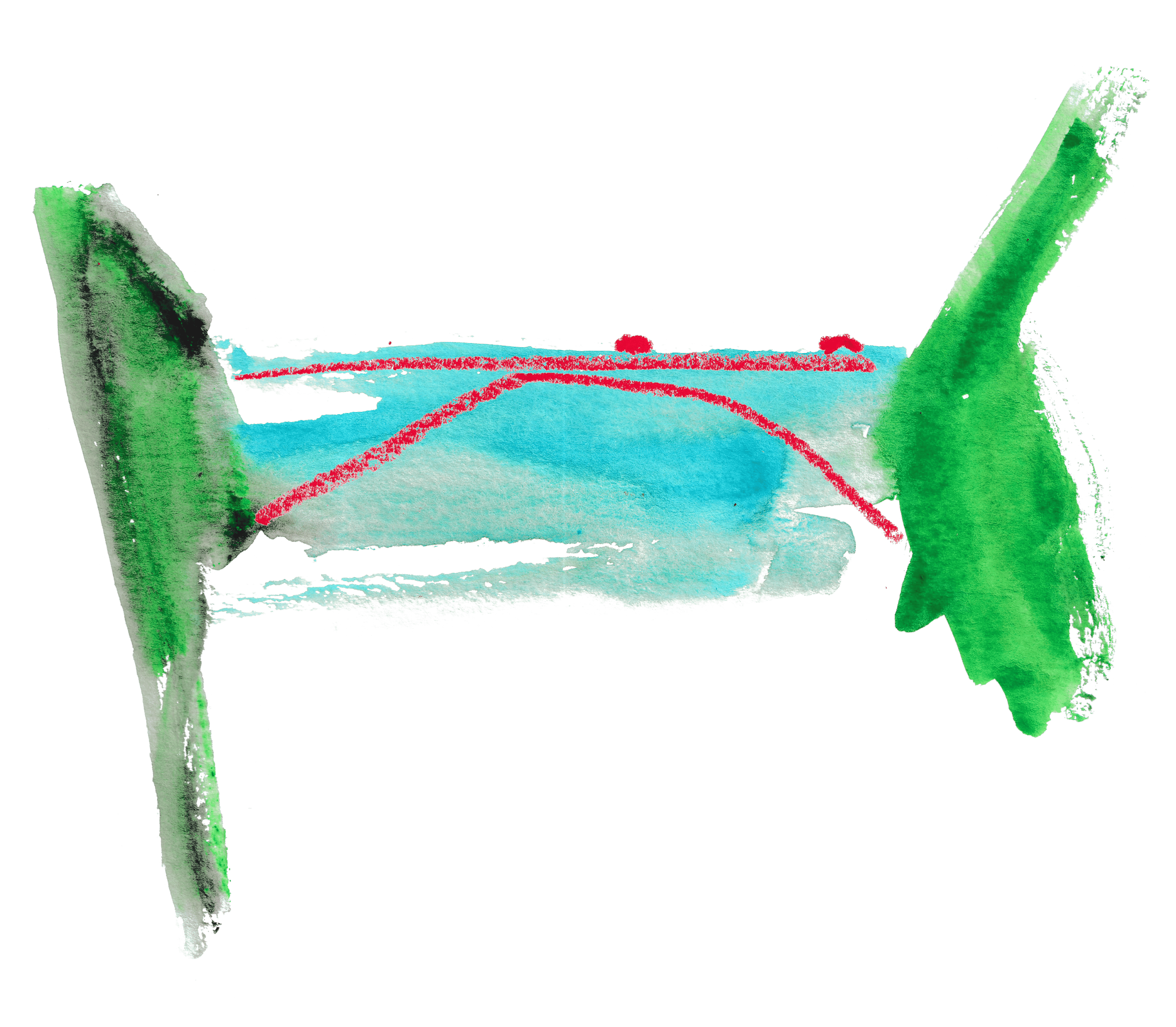 Porto Bridge Porto bridge in watercolor and red oil pastel expressive line