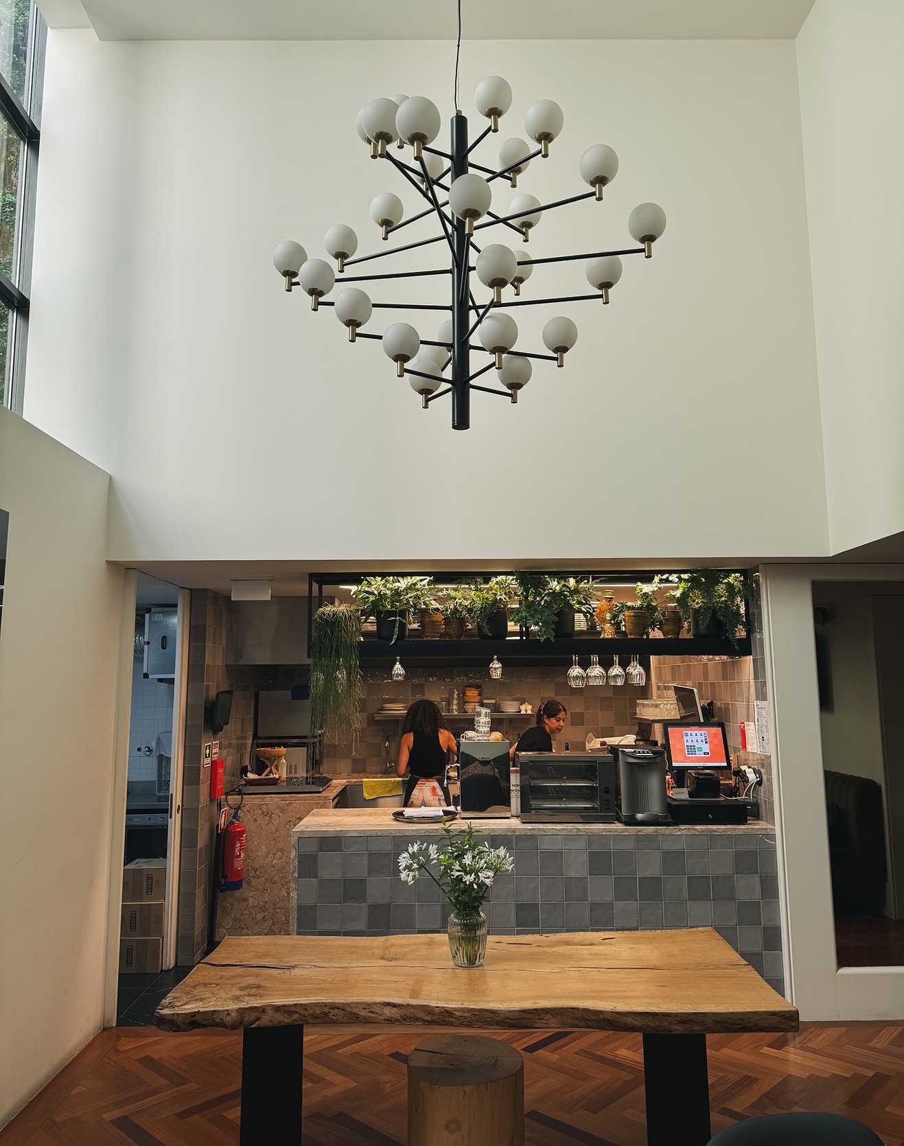 Interior with plants, artwork, and natural light